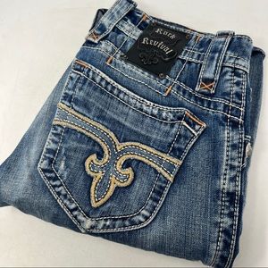 Rock Revival Men's 31 George Medium Wash Distressed Destroyed Denim Blue Jeans